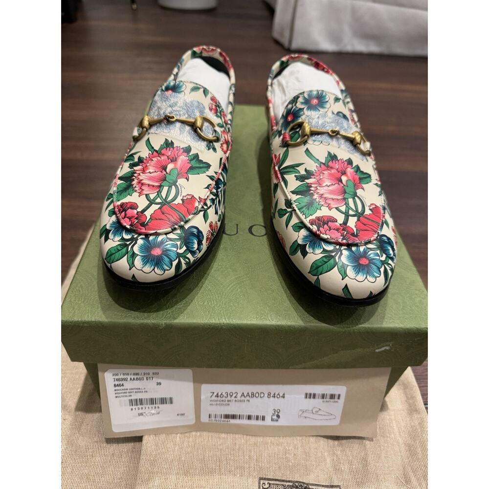 Gucci NWT Moccasin Leather Wexford Brit Roses Multicolor MSRP$1050 Size 39 - Picture 2 of 10